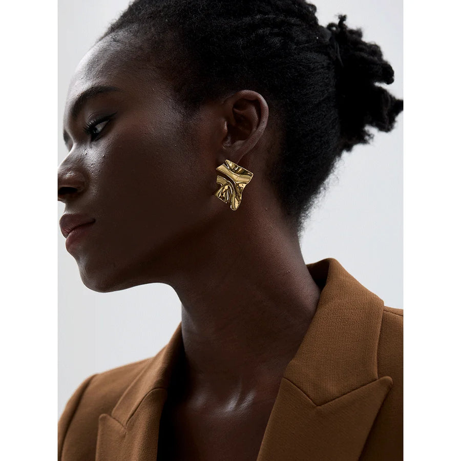 Yhpup 316l Stainless Steel Geometric Big Stud Earrings Waterproof Trendy Metal Texture Simple Jewelry Gift серьги тренд