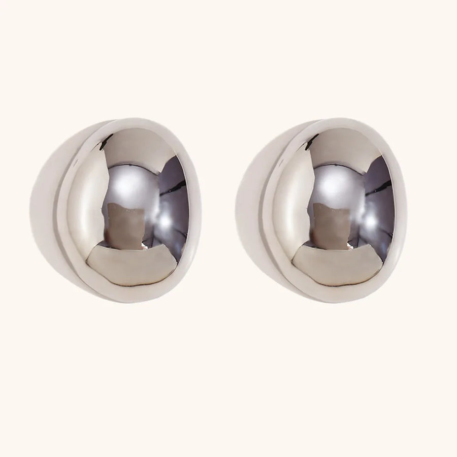 Brinco de Pino Oval Polido com Banho Ouro 18K