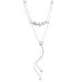 Yhpup Delicate Cubic Zirconia Double-Layer Chain Drop Tassel Luxury Necklace for Women Stainless Steel Exquisite Jewelry Gift YH218A Platinum
