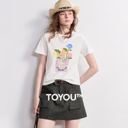Camiseta Feminina de Algodão Slim com Estampa Floral