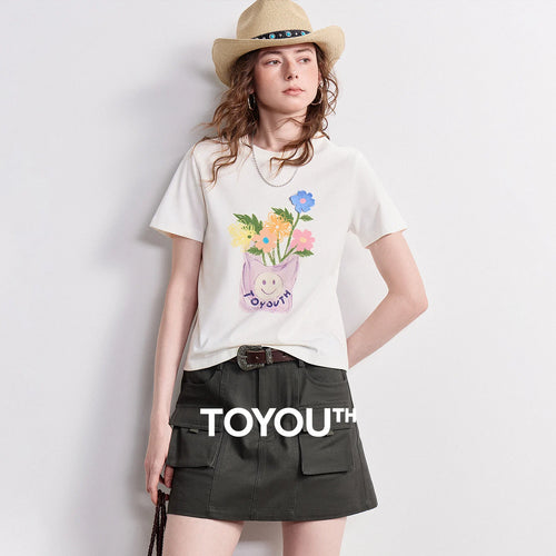 Camiseta Feminina de Algodão Slim com Estampa Floral