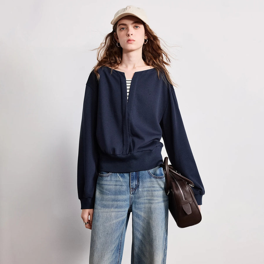Moletom Cropped Feminino Efeito Duas Peças com Cintura Ajustada