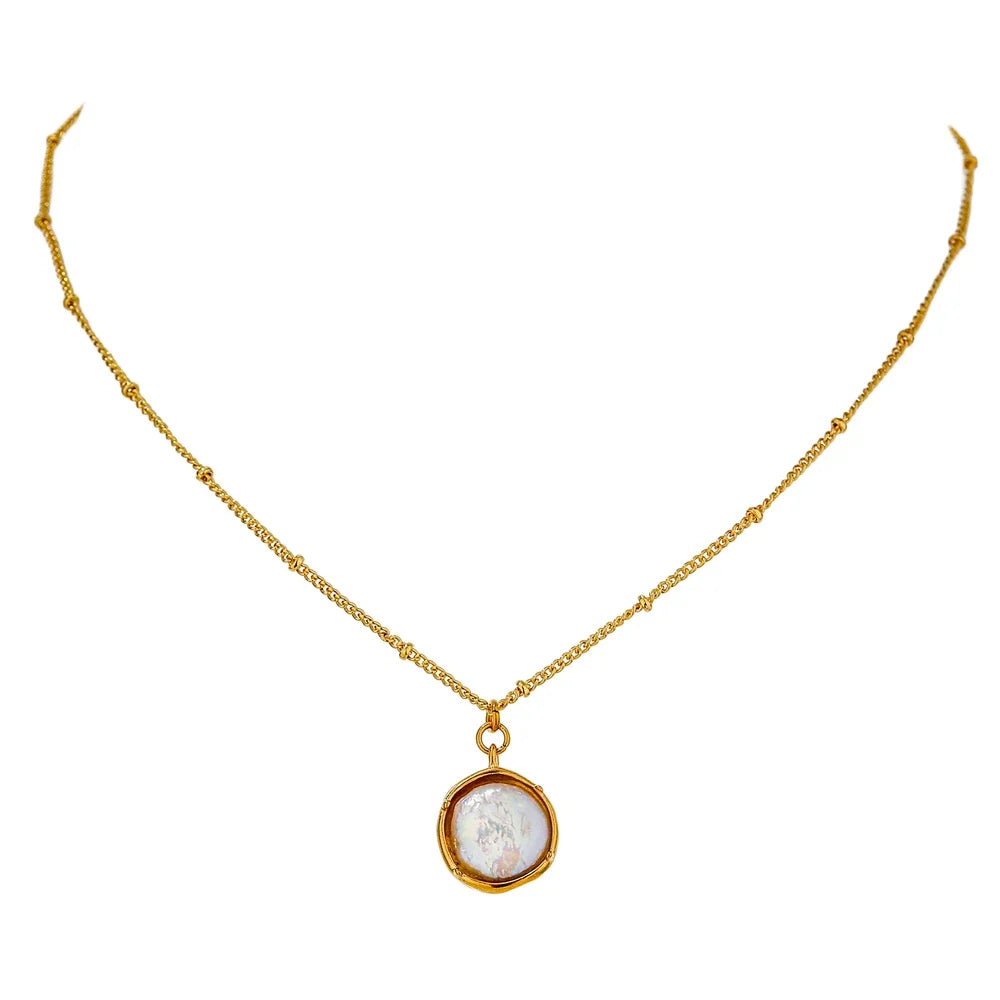 Colar Choker Feminino Geométrico com Pérola em Aço Inoxidável YH298A Gold