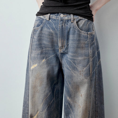Calça Jeans Feminina Barrel Cintura Alta com Recortes