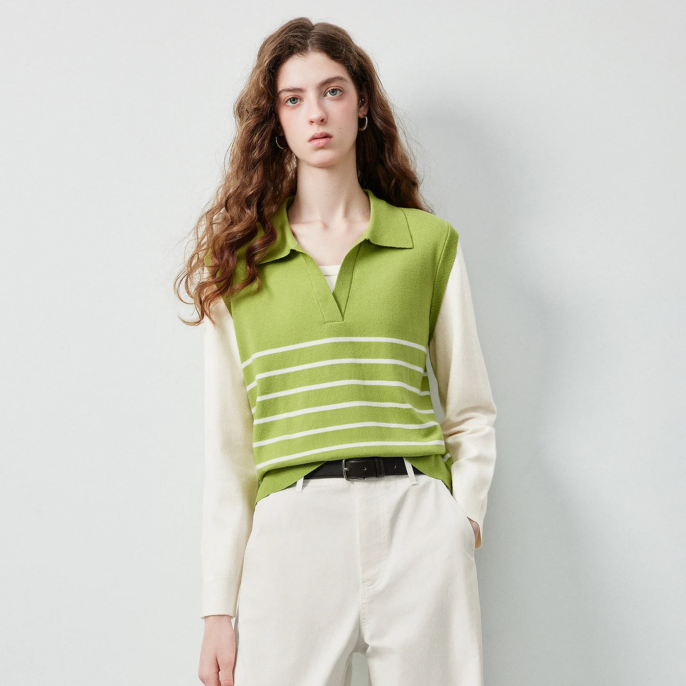 Blusa Feminina de Tricô Listrada Efeito Duas Peças