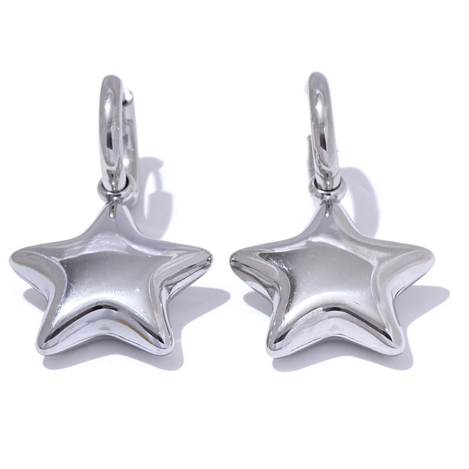 Yhpup Fashion Stainless Steel Star Hollow Thick Drop Hoop Earrings Women 18K Gold Plated Polished Texture Charm Daily Jewelry