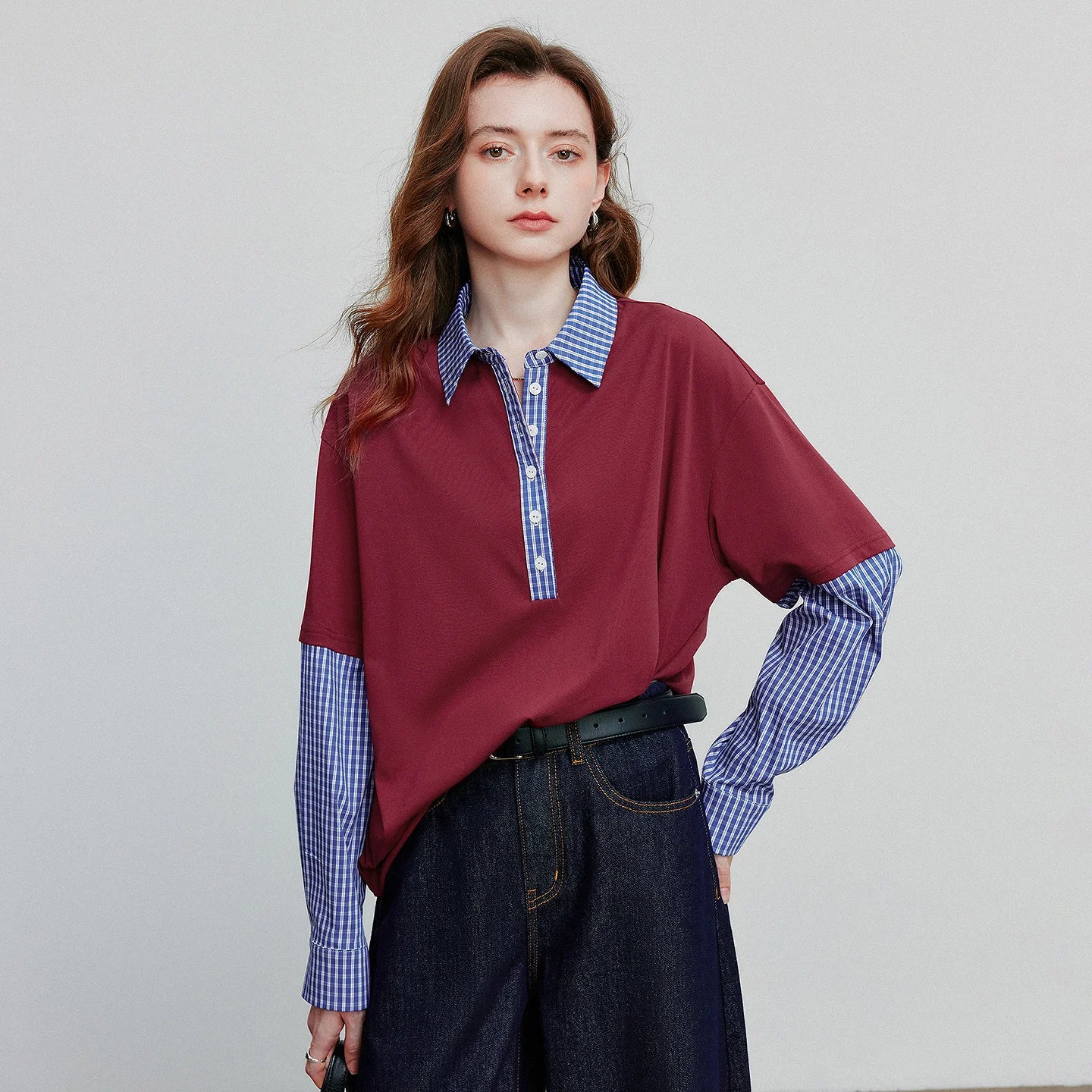 Moletom Feminino Listrado Efeito Duas Peças com Gola Polo