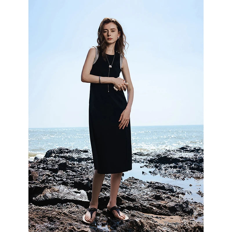 Vestido de Alças Midi com Recortes Preto