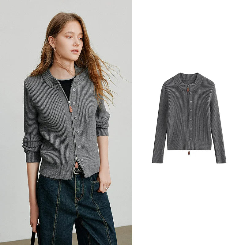 Cardigan Feminino de Tricô com Zíper e Caimento Slim