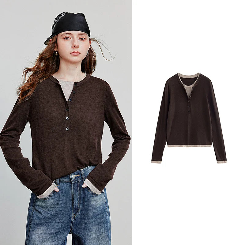 Suéter de Cashmere Efeito Duas Peças para Mulheres