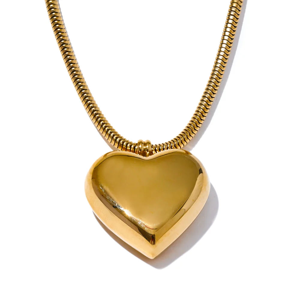 Yhpup Thicker Stainless Steel Heart Hollow Love Smooth Pendant Necklace Gold Platinum Color High Quality Neck Jewelry Women Gift YH2611A Gold