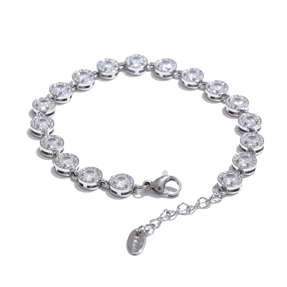 Yhpup Popular Shiny Cubic Zirconia Chain Luxury Necklace Bracelet Bangle Gold Color Platinum Plated Temperament Jewelry New P-White Bracelet