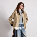Jaqueta Feminina Leve Estilo Barn com Gola Contrastante