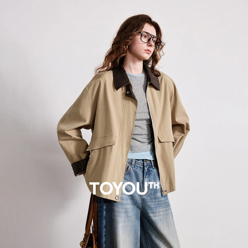 Jaqueta Feminina Leve Estilo Barn com Gola Contrastante