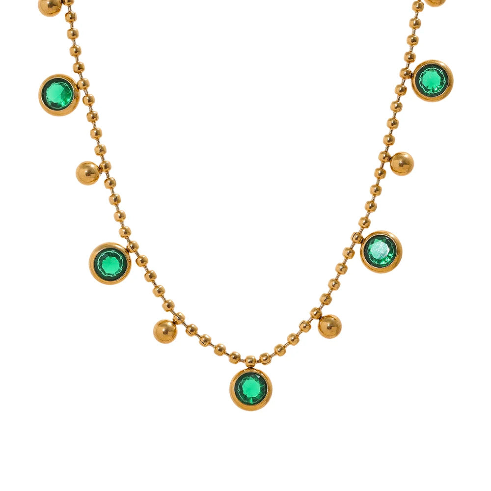 Conjunto Colar e Pulseira Gota com Zircônia em Aço Inoxidável Verde