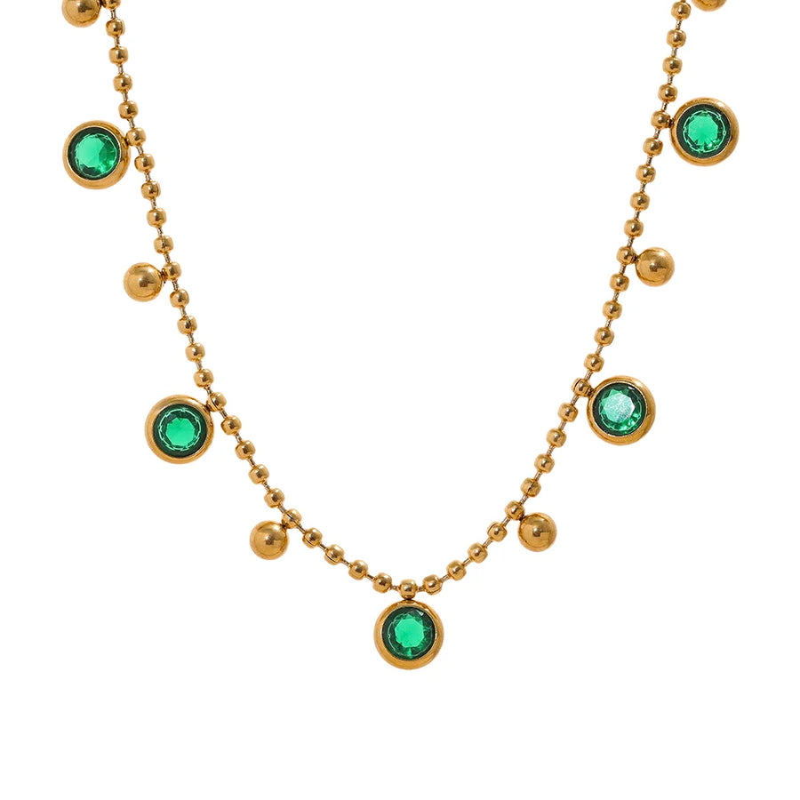 Conjunto Colar e Pulseira Gota com Zircônia em Aço Inoxidável Verde