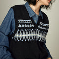 Colete de Tricô Fair Isle com Poás e Decote V