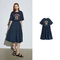 Vestido Camiseta Midi com Estampa e Ajuste por Cordão Dark Blue