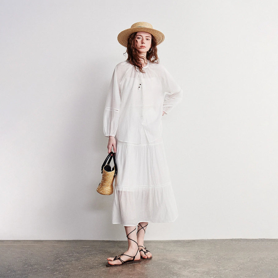 Saia Midi Feminina Patchwork Texturizada