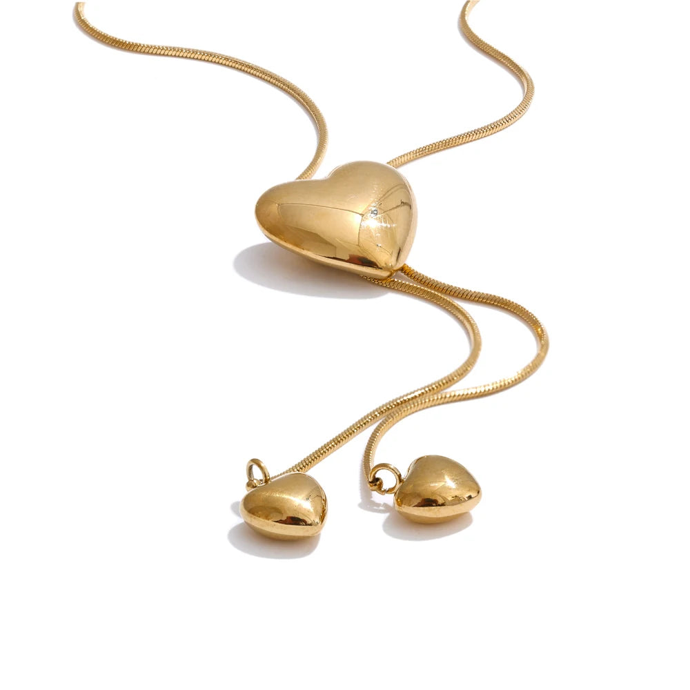 Yhpup Glossy Stainless Steel Heart Love Chain Long Drop Necklace High Quality Romantic Attractive Jewelry Gift YH2828A Gold