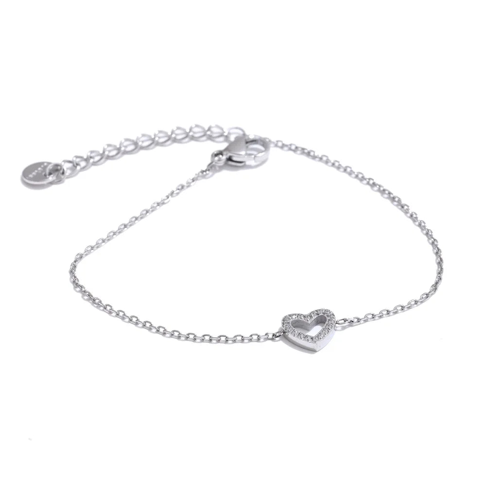 Colar Feminino Coração com Zircônia em Aço Inoxidável 5 Pulseira Prata