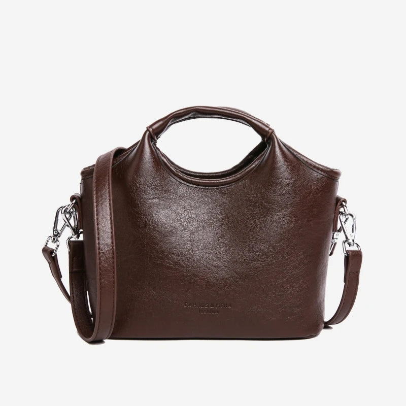 Bolsa feminina vintage de couro PU com alça dupla para ombro e transversal