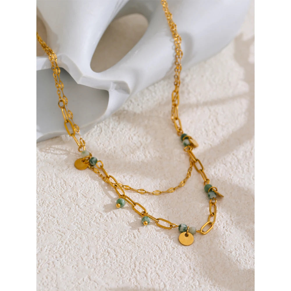 Colar Feminino de Camadas Gota em Aço Inoxidável 7