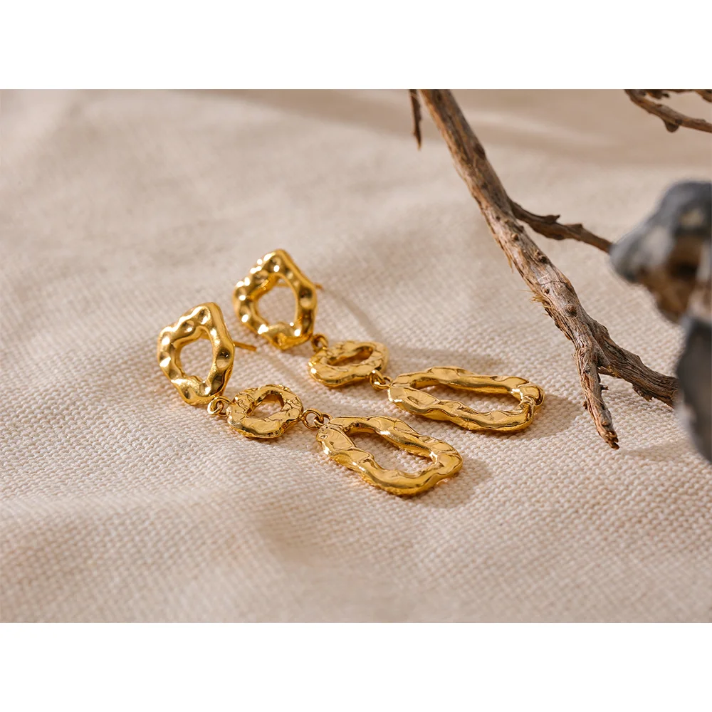 Yhpup 316l Stainless Steel Geometric Hollow Temperament Drop Dangle Earrings Metal Long Fashion Golden Statement Jewelry Gift