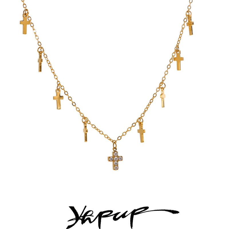 Colar Feminino Cruz com Zircônia em Aço Inoxidável