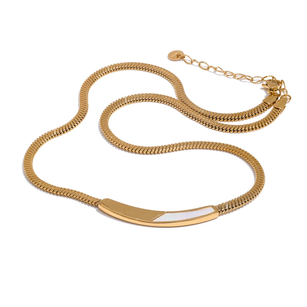 Yhpup Exquisite Chain Stainless Steel Natural Shell Collar Necklace Tarnish Resistant 18K PVD Plated Stylish Daily Jewelry Gift YH4142A Gold