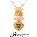 Yhpup Exclusive Resin Imitation Stone Rectangle Heart Pendant Necklace Stainless Steel Fashion Statement Jewelry Waterproof