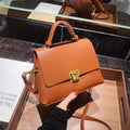 Bolsa Transversal Feminina de Couro PU Vintage com Fecho Dourado