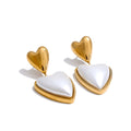 Yhpup Korean Fashion Simulated Pearls Heart Love Drop Earrings for Women Chic Stainless Steel Elegant Attractive Jewelry Gift