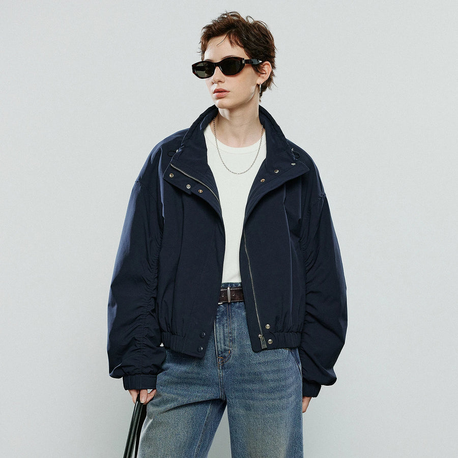 Jaqueta Feminina Acolchoada Azul-Marinho com Gola Alta