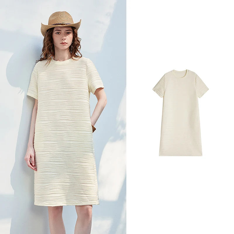 Vestido Camiseta Midi Texturizado com Caimento Solto Light Yellow