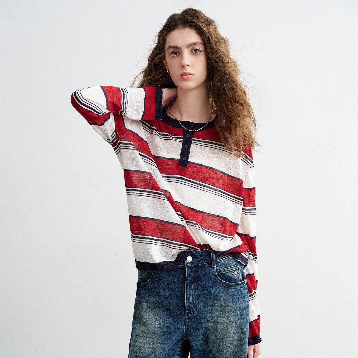 Blusa de Tricô em Linho com Listras Esportivas