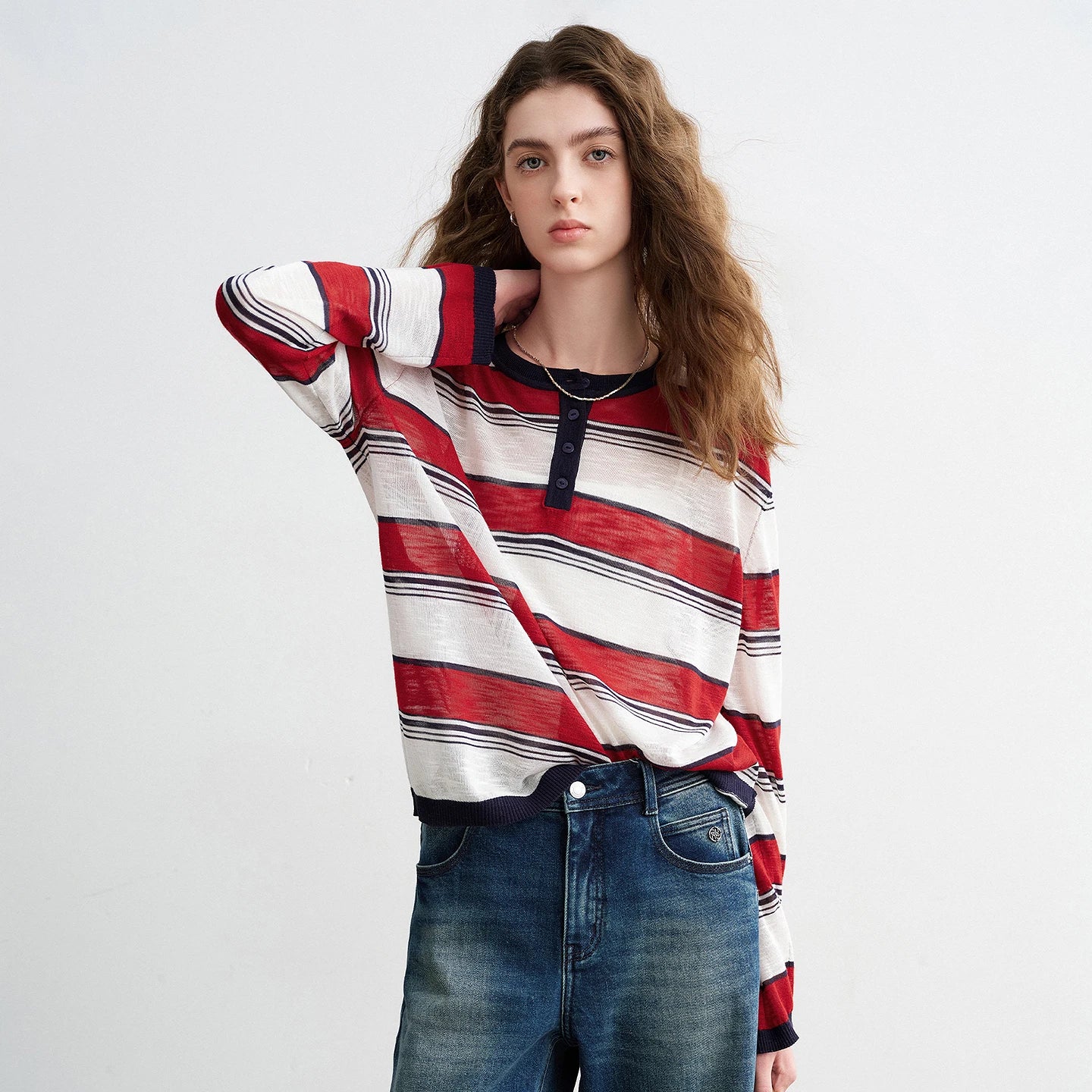 Blusa de Tricô em Linho com Listras Esportivas