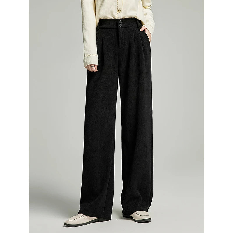 Calça Wide Leg Feminina Peluciada Cintura Alta
