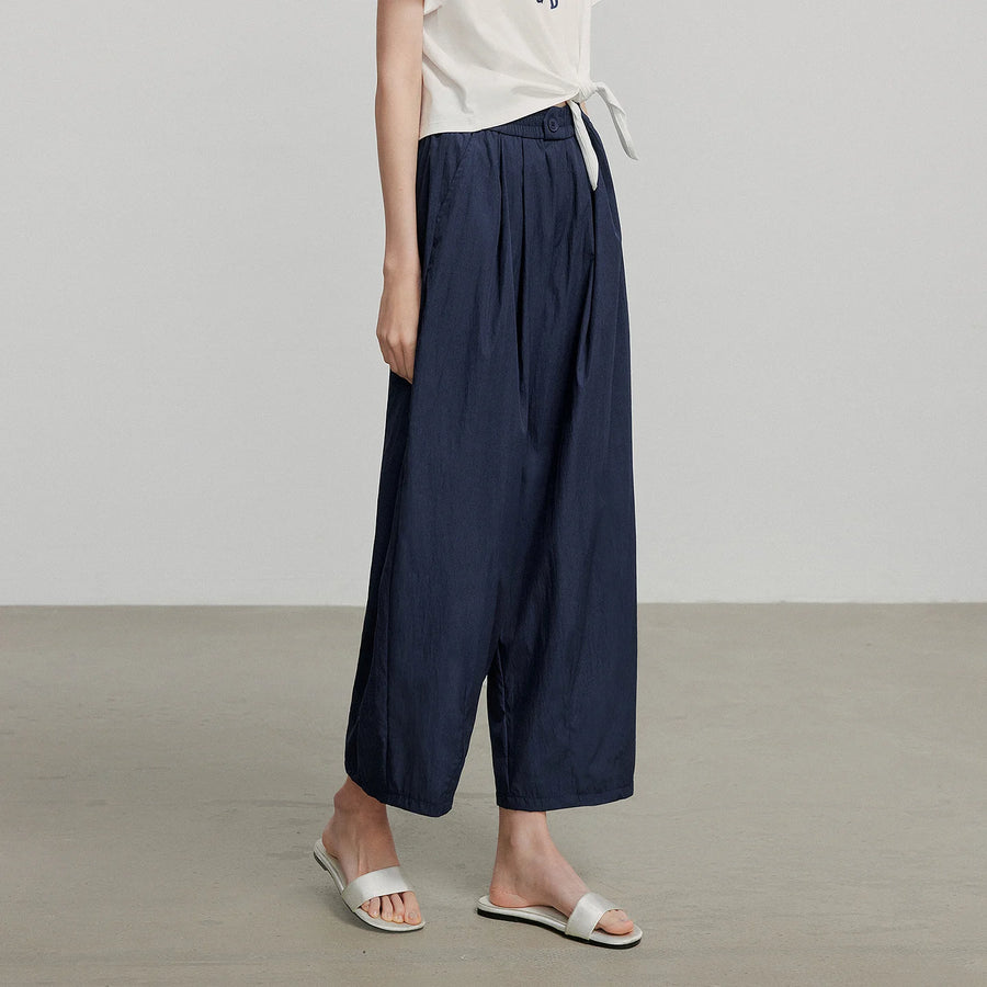 Calça Wide Leg Feminina Texturizada com Pregas