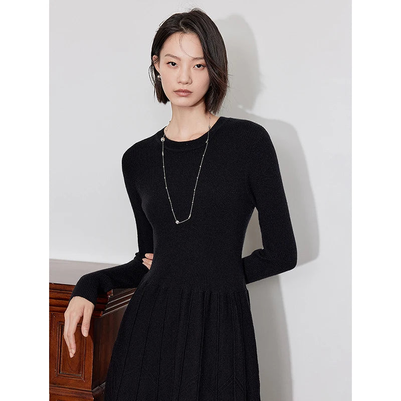 Vestido Midi de Malha Cinza Manga Longa para Inverno