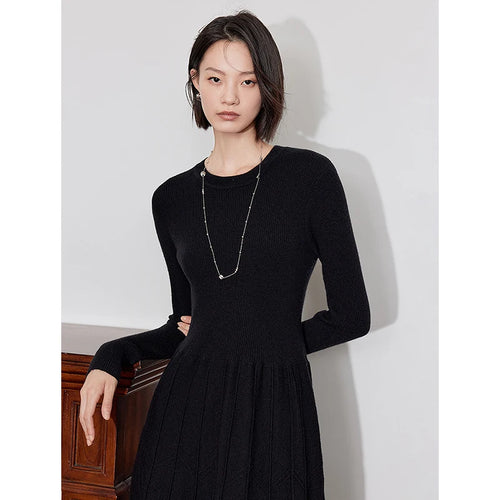 Vestido Midi de Malha Cinza Manga Longa para Inverno