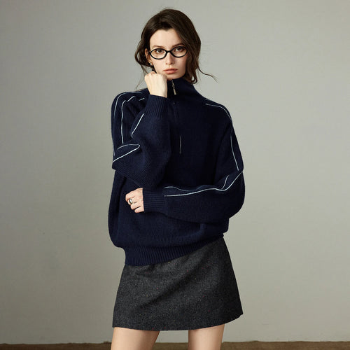 Suéter Feminino com Zíper e Gola Alta para Inverno