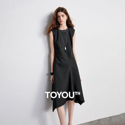 Vestido Jeans Midi Sem Manga com Recortes