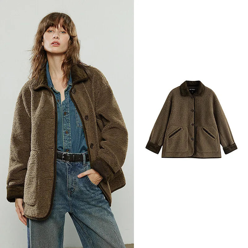 Jaqueta Feminina de Suede com Forro de Pelo brown