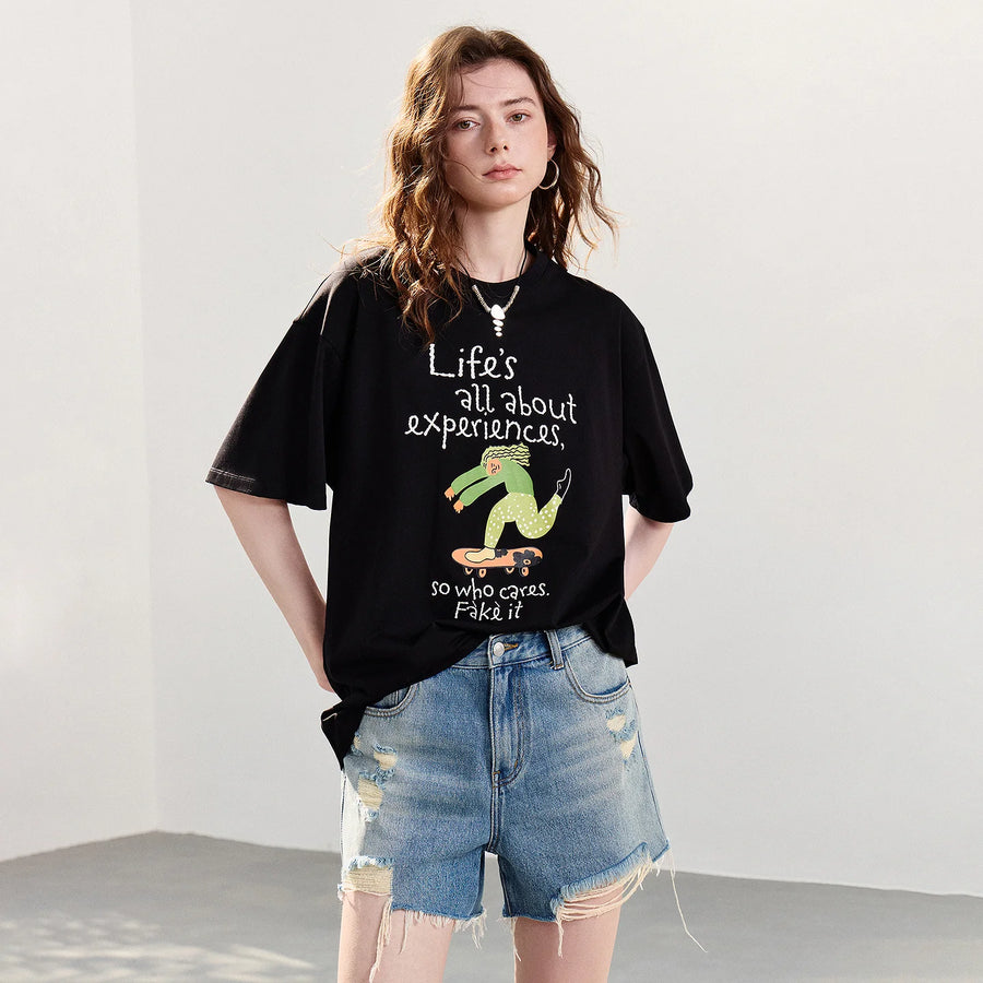 Camiseta Feminina de Liocel e Algodão com Letras