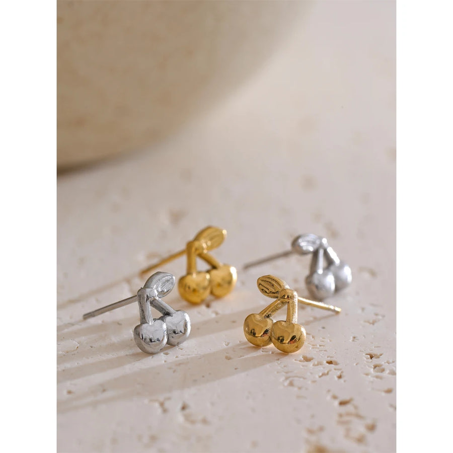 Yhpup Hot Style Metal Cherry Daily Small Earrings 316L Stainless Steel 18K PVD Plated Versatile Charm Jewelry Bijoux Femme