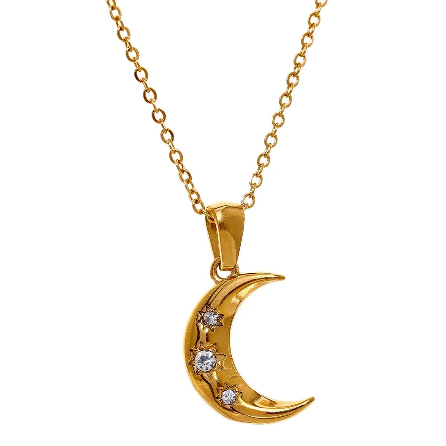 Colar Feminino Lua com Zircônia em Aço Inoxidável Único