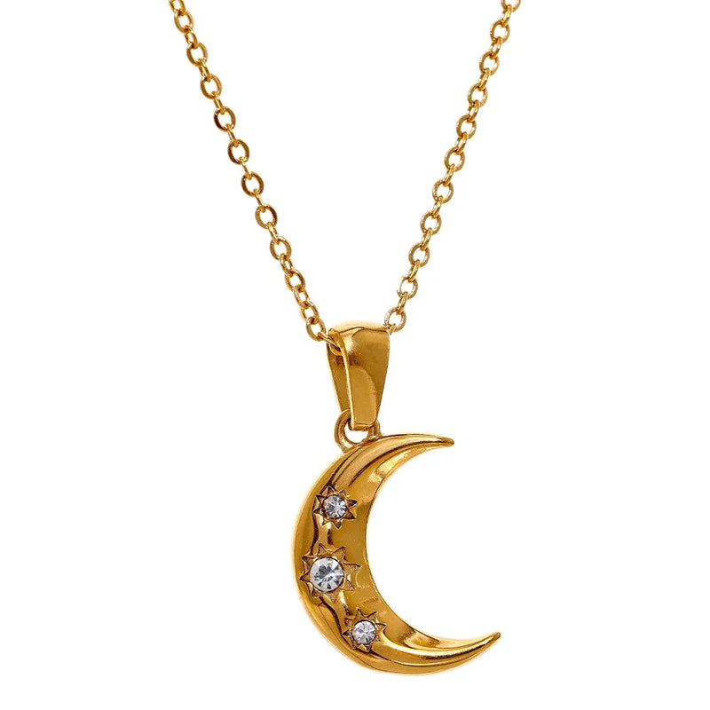 Colar Feminino Lua com Zircônia em Aço Inoxidável