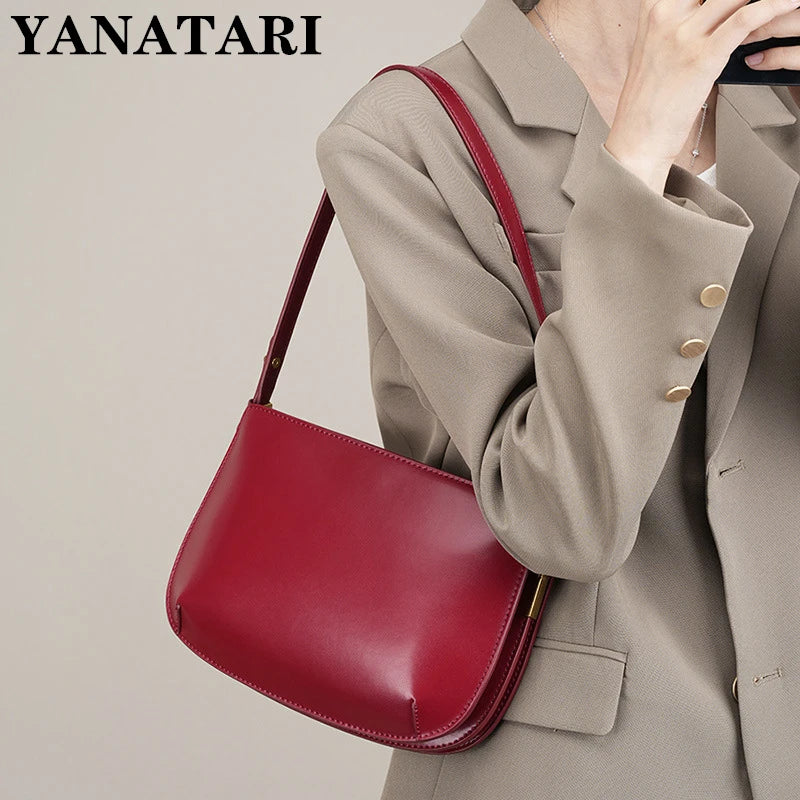 Bolsa Feminina Vermelha em Couro Legítimo Minimalista para Ombro