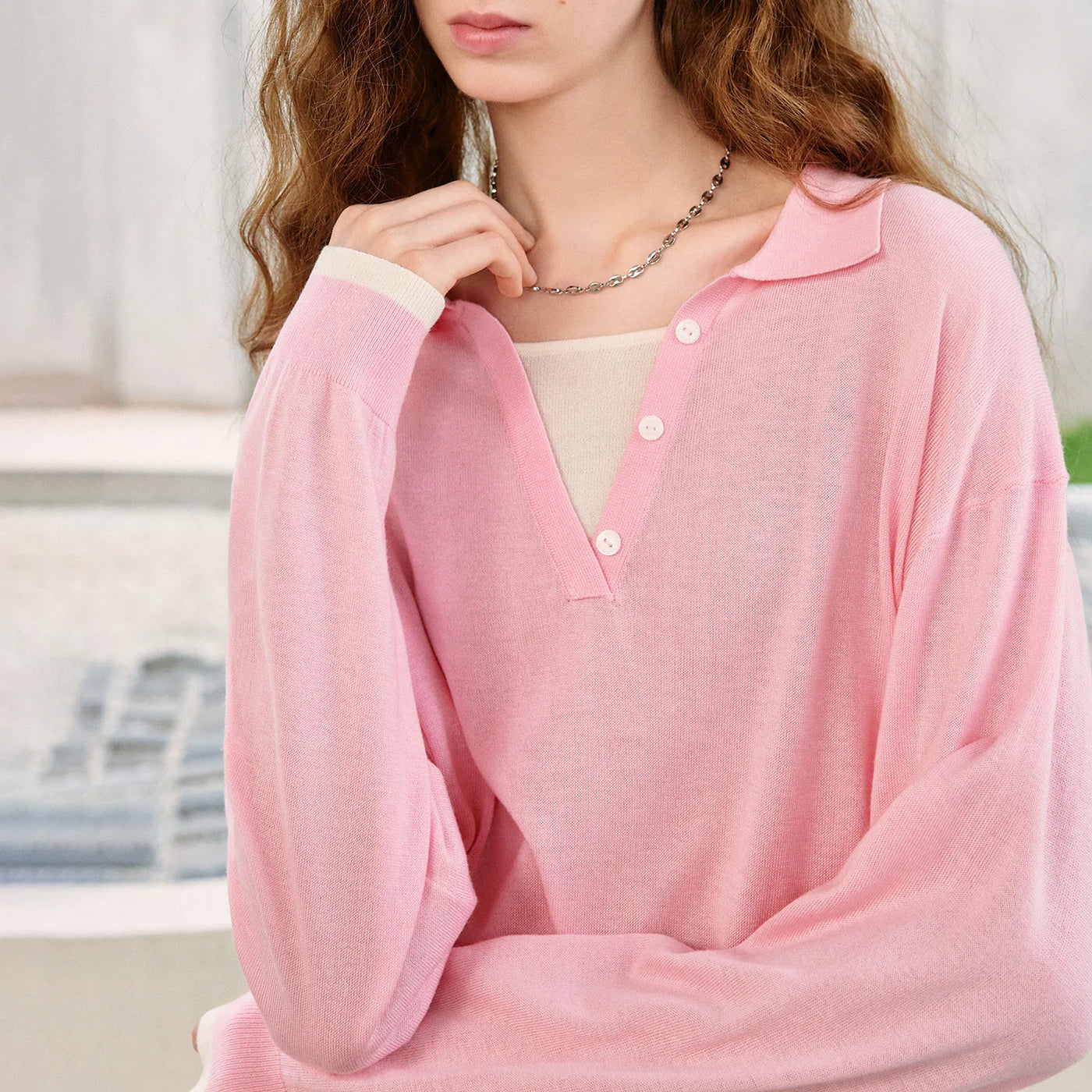 Blusa Feminina de Tricô com Lã Color Block Efeito Duas Peças